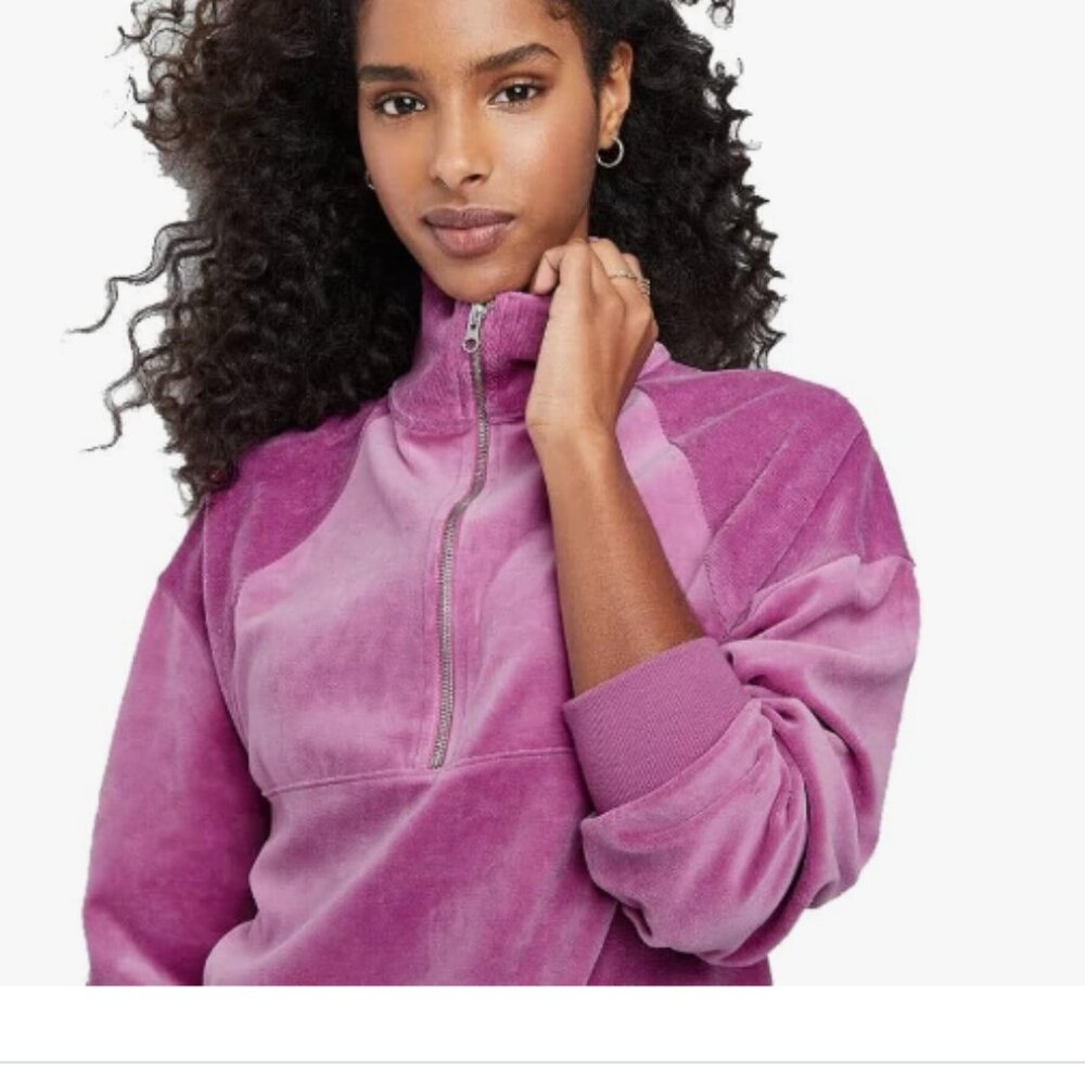 Wild Fable Pullover Cotton 1/4 Zip Velour Sweater - Size XL in Purple/Magenta
